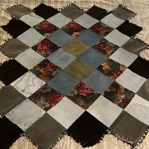 Patchwork Denim and Floral Throw‎ Blanket